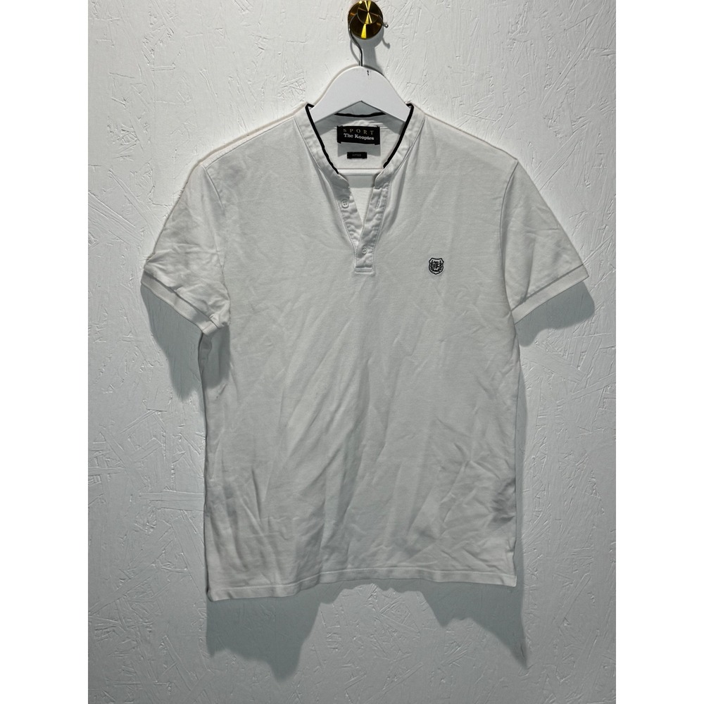 The Kooples Sport Mens White Fitted Mandarin Collar Polo Shirt Small Crest Logo